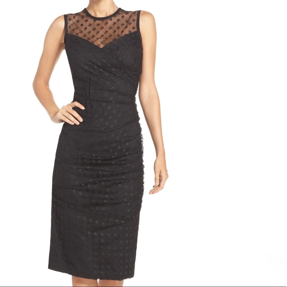 NWT Shoshanna Ruched Polka Dot Midi Dress